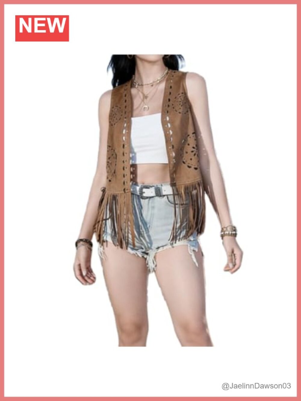 Women's Studded Fringe Faux Suede Sleeveless Open Front Vest Western Cowgirl